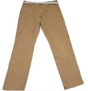 Wrangler Carpenter Pants Mens 36x34 Tan Workwear Utility Relaxed Fit Canvas
